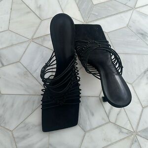 Black Strappy Elastic Heel Square Toe Sandals